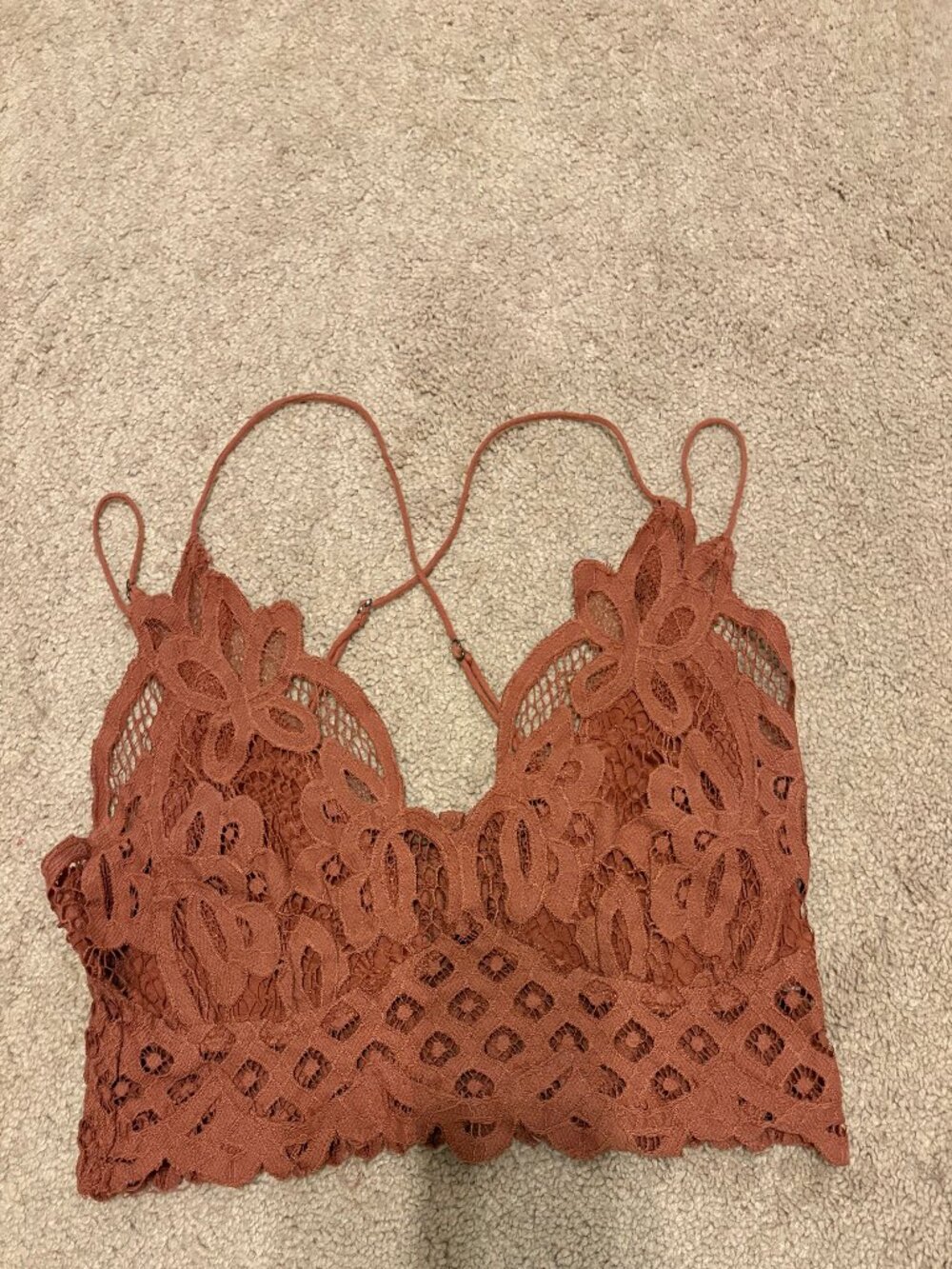 Free People Adella Lace Bralette Rust Brown Crochet Boho Size L